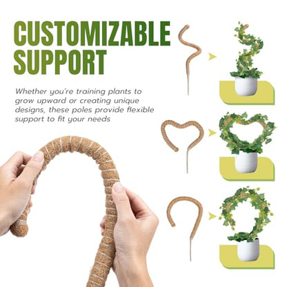 Mcbazel 2 Pack 27.5 Inch Bendable Moss Pole for Plants Monstera - Coco Coir Plant Support Stakes for Climbing Indoor Pothos, Potted Climbers & Philodendron - Flexible Stick Kit with Full Garden Ties - size: 2x70CM/27.5inch