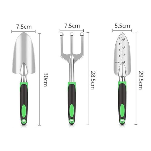 Stainless Steel Garden Tool Set，3 Pieces, Including Hand Shovel & Transplant Shovel & Hand Rake with Non-Slip Soft Ergonomic Handle (Green). - color: green