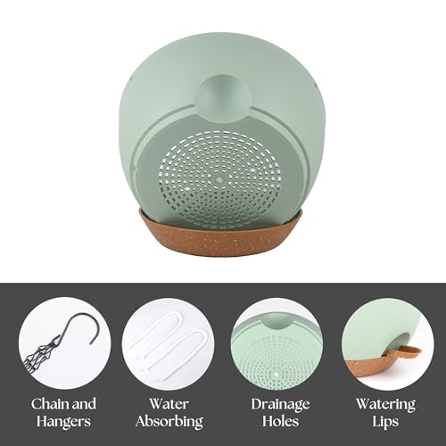 TYMENSH Hanging Plant Pots 12 Inch Set of 2, Self Watering, Drainage Holes, Removable Saucer, Durable Plastic with Chains, Indoor Outdoor, Green - color: Green