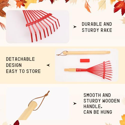 Kids Rakes with Hardwood Handle - Metal Kids Leaves Rakes, 28" Child Size Lawn Rakes with Vibrant Red Heads, Garden Tool Set for Kids Boys and Girls - color: Red