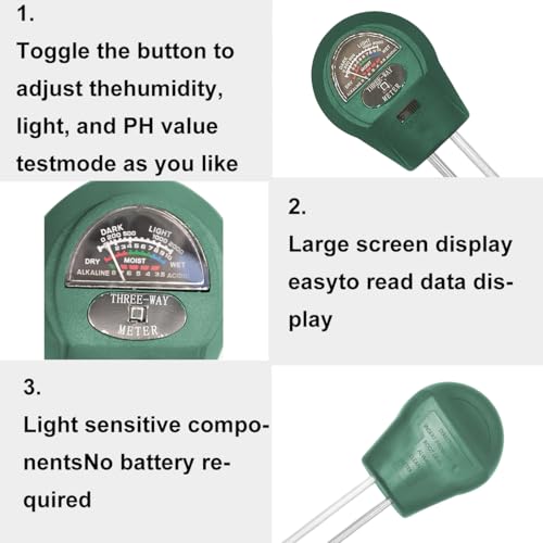 Soil Tester, 3-in-1 Multifunctional Tester. Moisture, Light, Soil Ph Value Detection, Suitable for Lawns, Gardens, Farms, Promote Plants Healthy Growth