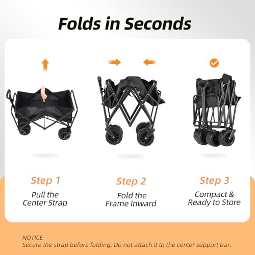 EchoSmile Wagons Carts Foldable Heavy Duty 350Lbs Capacity, Black&Orange - color: Black＆orange