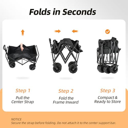 EchoSmile Wagons Carts Foldable Heavy Duty 350Lbs Capacity, Black&Orange - color: Black＆orange