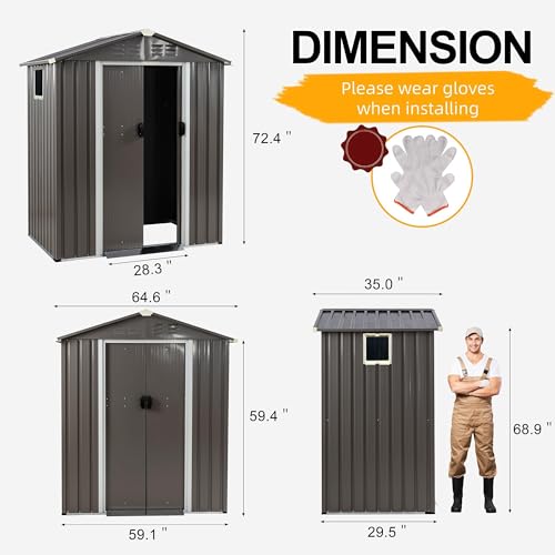 Shintenchi 5x3 FT Outdoor Storage Shed with Window, Lockable Outdoor Waterproof Tool Storage Sheds, Weather Resistant Tool Storage House Shed for Garden, Backyard, Patio Utility Tool Storage,Dark Gray