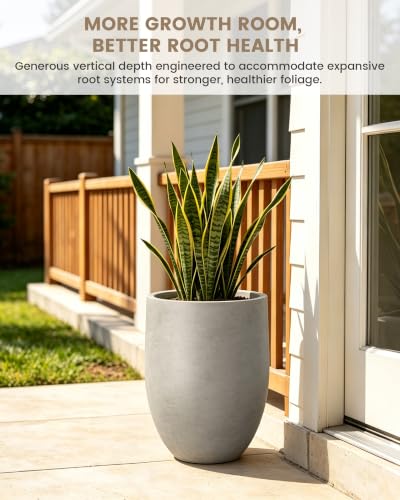 Kante 21.7" Tall Concrete Planter, Large Round Bullet Pot, Weathered Finish - color: Weathered Concrete
