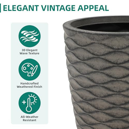Autodaya 20" Tall Outdoor Planters Set of 2 Plant Pots, Black Wavy Texture - color: Weathered Black-20"h