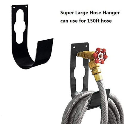 2 Pack Garden Hose Hanger Wall Mount Heavy Duty Hose Holder Hook Use for 150foot Hose (Large, Black) - size: 2 Pack Large