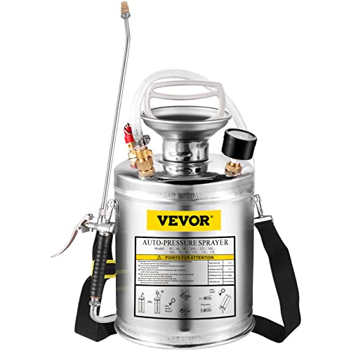 Happybuy 1 Gallon Stainless Steel Pump Sprayer, 12" Wand & 3FT Reinforced Hose, Pressure Gauge, Safety Valve & Adjustable Nozzle, Garden Weed Sprayer for Lawn, Gardening, Sanitizing - size: 1 Gallon