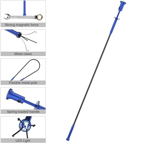 Housolution Grabber Tool Magnetic, Bendable Reacher with LED Lights, Blue - color: Claw Grabber-blue