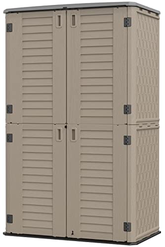 HOMSPARK Storage Shed Weather Resistance, Multi-Purpose Outdoor Storage Cabinet Waterproof, Outdoor Storage Cabinet for Garbage Cans, Lawnmower, Garden Accessories (Coffee, Tall shed-53 cu ft) - color: coffee, size: Tall Shed-53 cu ft
