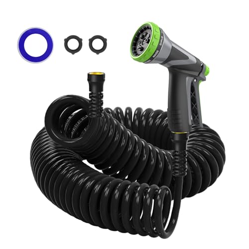 Coil Hose,3/8" EVA Coil Garden Hose 50 FT,Curly Water Hose Lightweight - color: dark black, size: 50FT