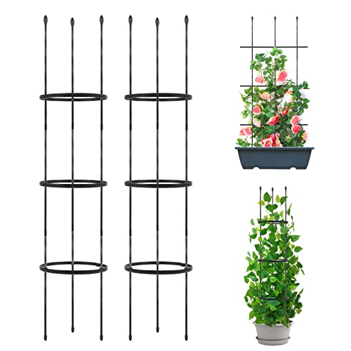 2 Pack Garden Trellis, 2 in 1 Plant Cages & Supports for Vines Crop, Potted/Climbing Plants Indoor Outdoor, Plant Stake for Flower, Vegetable, Tomato, Pot Trellis