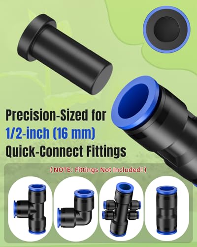 Pawfly 15 Pcs 1/2 Inch End Plugs for Quick Connect 1/2" Drip Irrigation Tee Connectors, 1/2 Inch Drip Irrigation Fittings, Leak-Proof End Cap Fittings End Caps End Closure, Drip Irrigation Parts - size: 15 Pcs 1/2" End Plugs