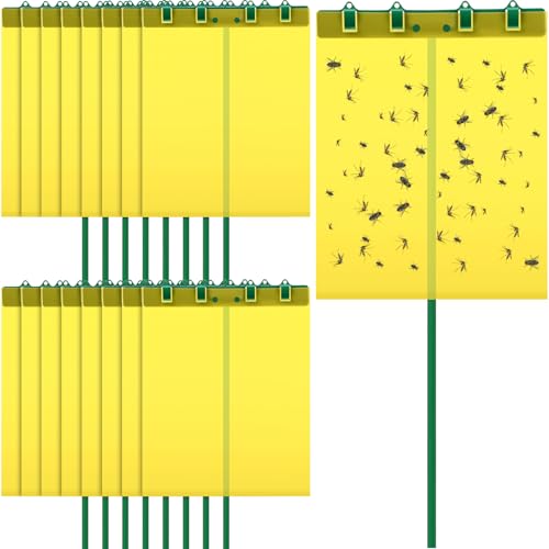16 Set 7.8"x9.8" Dual-Sided Yellow Sticky Traps with Stakes Large Glue Traps for Flying Plant Insect Such as Fungus Gnats, Whiteflies, Aphids, Leafminers, etc, UV Resistant