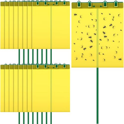 16 Set 7.8"x9.8" Dual-Sided Yellow Sticky Traps with Stakes Large Glue Traps for Flying Plant Insect Such as Fungus Gnats, Whiteflies, Aphids, Leafminers, etc, UV Resistant