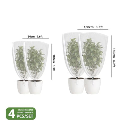 4-Pack Fine Mesh Plant Cover with Drawstring, 2.6x3.3FT - 3.3x4.9FT, Reusable Garden Netting for Vegetables, Flowers, Fruit Trees and Potted Plants, Insect Barrier Plant Protection Net - size: 2.6x3.3Ft + 3.3x4.9Ft--4pack