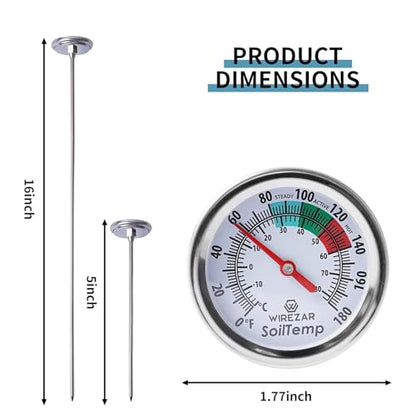 5 Inch Soil Thermometer (2 Pack), Stainless Steel, Waterproof, Easy-to-Read - size: 5''(2Pack)