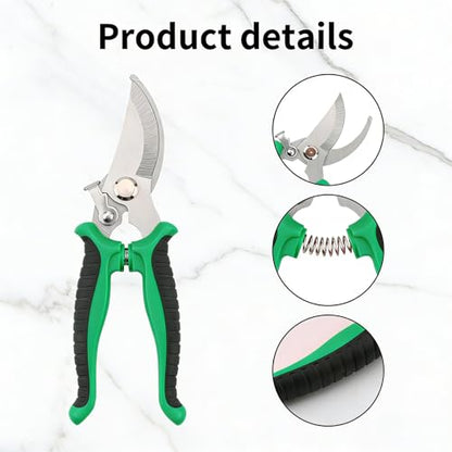 Garden Pruning Shears Set, Bypass Pruner & Straight Blade Garden Scissors, Heavy Duty Hand Garden Clippers for Trimming Branches, Flowers, Plants & Fruit Picking green