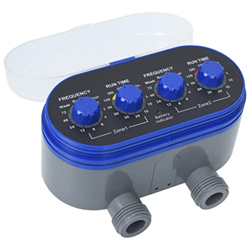 Double Outlet Water Timer for Garden Irrigation, Automatic Dual Valve Hose Faucet Controller with Ball Valves for Lawn Watering, Blue - color: Blue