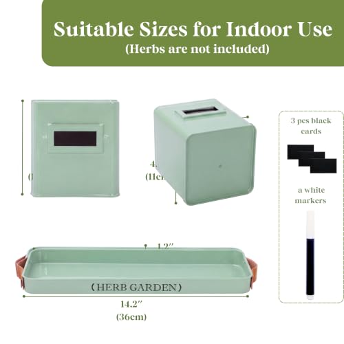 PERFNIQUE Indoor Herb Garden, Herb Planter Set with Tray, Farmhouse Indoor Plant Pots, Windowsill Herb Garden with Drainage(Planter only) for Indoor/Outdoor, Window Pots (Mint) - color: Mint