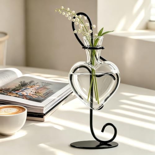 Music Note Propagation Station with Heart Glass Vase& Metal Stand - color: Music Note