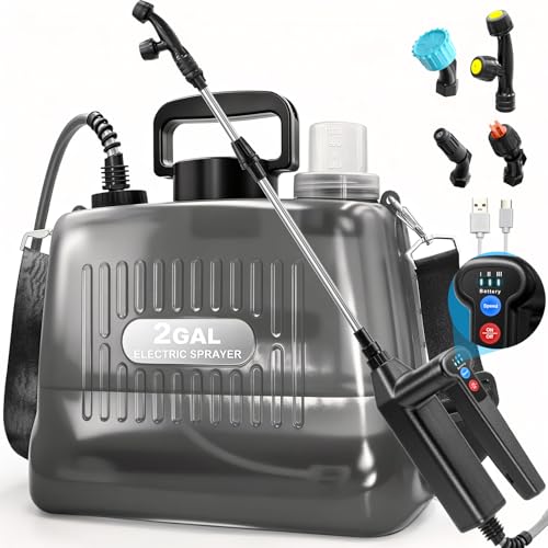 Battery Powered Sprayer 2 Gallon, Electric Weed Sprayer with 3 Adjustable Pressure Levels, 4 Nozzles & Extendable Wand, Rechargeable Garden Sprayer for Yard, Lawn, Plants & Fertilizer - color: Black