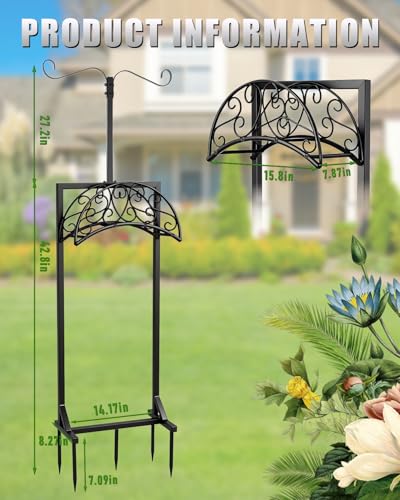 5-Spike Garden Hose Holder Freestanding with 2 Shepherds Hooks - color: Upgraded Hose Holder