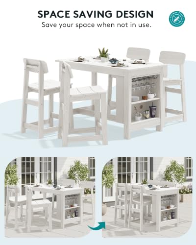 SERWALL 8-Piece Outdoor HDPE Counter-Height Bar Dining Set, White - color: White, size: 8 Piece Bar Set