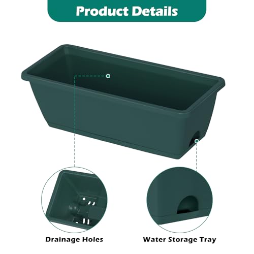 Railing Planter Box, 16.9 Inches Window Flower Boxes with Metal Brackets - color: Green