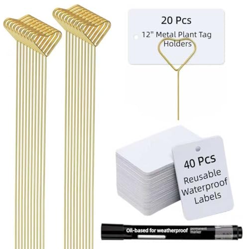 Plant Markers for Outdoor Plants, 40 PCS Reusable Waterproof Garden Labels with 20 Heavy-Duty 12" Metal Stakes, Large Rings & Permanent Marker for Herbs, Vegetables & Pots - style: 40 Labels + 20 Metal Stakes (H)