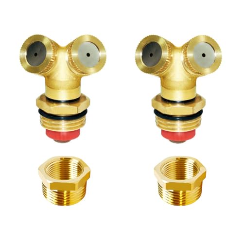 Joywayus Brass Misting Spray Nozzle 3/4" GHT Male 2-Holes Garden Sprinklers Irrigation Connector Water Sprinklers Mister Heads Fitting with Filter Mesh (Pack of 2) - size: 2 Holes-3/4"GHT