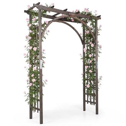 Giantex 85" Wooden Garden Arch Trellis, Wood Flat Top Garden Arbor - color: Dark Brown, size: 63"W x 85"H
