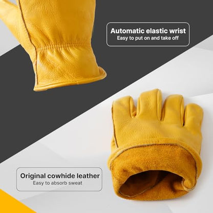 Garden Gloves, Puncture Resistant Gloves, Cowhide Protective Gloves for Gardening/Logging/Construction/Truck Driving - size: Small