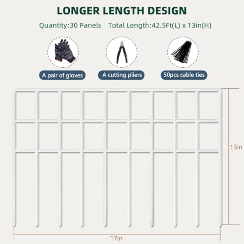 42.5ft(L) x 13in(H) Animal Barrier Fence, 30 Panels No Dig Garden Fence for Dog Rabbit, Rustproof Anti Digging Barrier, Garden Edging Border Ground Defense for Outdoor, Yard, Patio, White - color: White, size: 30 Panels, 42.5ft(L) x 13in(H)