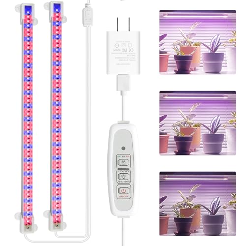 Mosthink Indoor Grow Light Strip with Timer Under Shelf Cabinet Plants - color: Purple, size: 13.75inch 2Pack-in-1