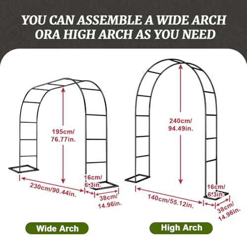 Zhisheng 2PCS Metal Pergola Garden Arch Arbor 7.9FT x 4.6FT Trellis for Outdoor Climbing Plants 2 Sizes for Wedding Ceremony Party,Black - size: 7.9FT+7.9FT