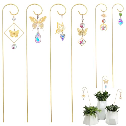 6pcs Crystal Butterfly Suncatchers with 13'' Gold Trellis for Potted Plants - style: 6pcs-Sliver-Butterfly Suncatchers