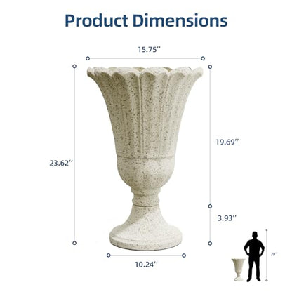 24" Tall Urn Planters for Outdoor Plants, Urns and Pedestal, Beige - color: Yellowish Beige-sandblasting