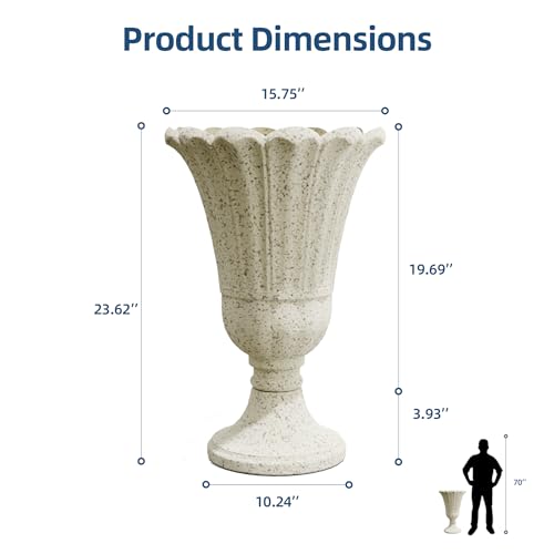 24" Tall Urn Planters for Outdoor Plants, Urns and Pedestal, Beige - color: Yellowish Beige-sandblasting