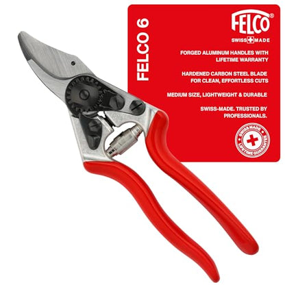 Felco F6 Pruning Shears – 7.7" Swiss-Made Garden Clippers for Medium Hands | Hand Pruners for Gardening | Garden Tool Cutter with Precision Bypass Blade, Forged Aluminum Handles, Replaceable Parts - size: F6 Medium Ergo