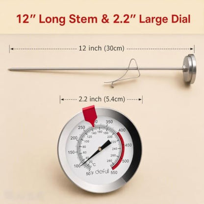 12" Deep Fry Thermometer with Clip Instant Read Dial Thermometer 12 inch Stainless Steel Stem Meat Thermometer Cooking Thermometer for Turkey, BBQ, Grill - size: DeepFry Thermometer-12 Inch Probe