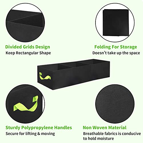 ANGELIOX 2Pcs Grow Bags, 3-Grids Rectangle Grow Bag,14 Gallon Thickened 400G Fabric Garden Bed, Nonwoven Square Flower Planter Containers for Flowers,Vegetable,Fruit, Growing Pots with Handles - size: 90*30*20-2Pack