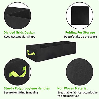 ANGELIOX 2Pcs Grow Bags, 3-Grids Rectangle Grow Bag,14 Gallon Thickened 400G Fabric Garden Bed, Nonwoven Square Flower Planter Containers for Flowers,Vegetable,Fruit, Growing Pots with Handles - size: 90*30*20-2Pack