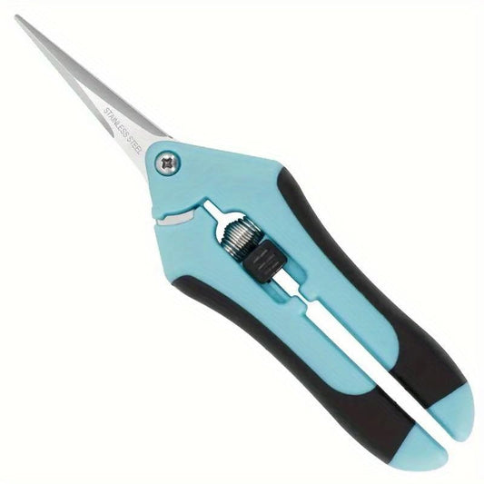 1PC Pruning Shears, Titanium Coated Garden Trimming Scissors with Coil Spring, Precision Gardening Hand Pruning Snips for Bonsai, Flowers, Plants Cutting (sky blue,straight blade) - color: Sky Blue