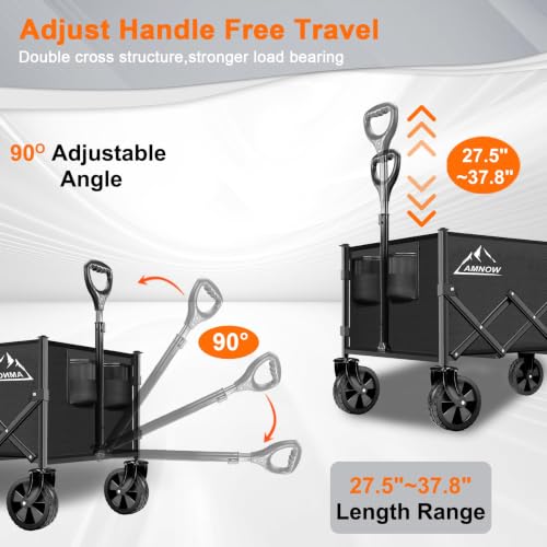 AMNOW 100L Collapsible Wagon Cart with All Terrain Wheels, 350LBS, Black - color: Black-6