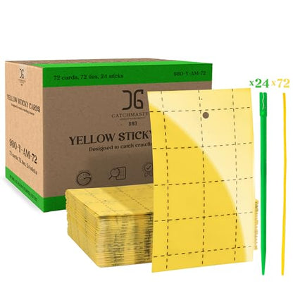 Catchmaster GRO Yellow Regular Double Sided Sticky Traps 72PK, Adhesive Bug & Fruit Fly Trap, Pest Control for Home, Farm, Garden, Hydroponics & Greenhouse, Protect Live Plants Indoor & Outdoor - size: 72 Pack - Yellow