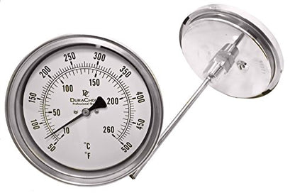 Bimetal Thermometer 5" Face x 9" Stem, 50-500°F Calibration Dial - size: [9" Stem, 50-500°F]