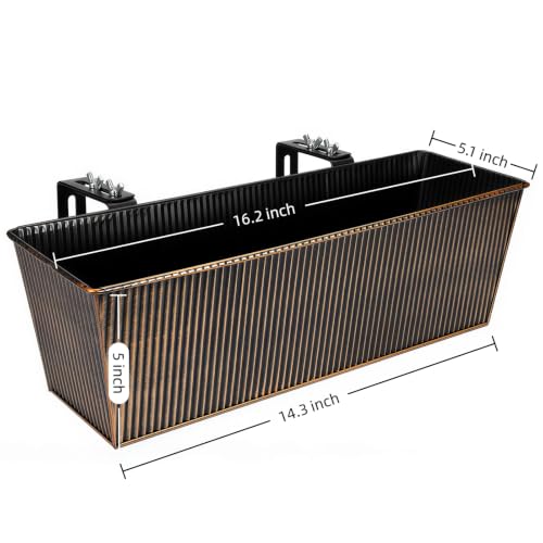 Metal Railing Planter, 16 Inch Rectangular Window Box with Adjustable Brackets, Drainage Holes, for Balcony Deck, 4 Pack (Retro, Rectangular) - color: Retro