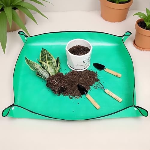 Repotting Mat for Indoor Plants, Waterproof Foldable Gardening Mat with Corner Loops, Portable Plant Potting Tray for Succulent & Bonsai Care(33 * 33cm) - size: 33*33cm
