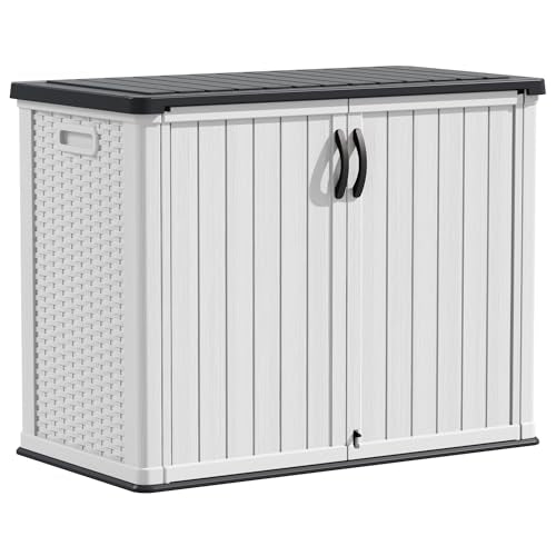 Devoko Outdoor Storage Cabinet 26 Cu Ft with Lockable Doors, Horizontal Storage Shed Waterproof Patio Tools Storage Box for Sofa Cushions, Gardening Tools and Accessories (White) - color: White, size: 26 Cu Ft/Vertical